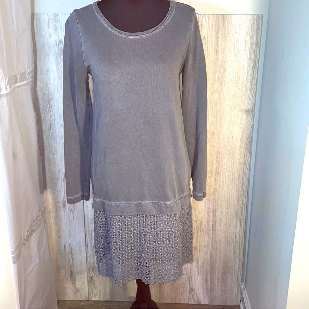 6 & 4 Chic Gray Scoop-Neck Long Sleeve 100% Cotton Dress Size XS